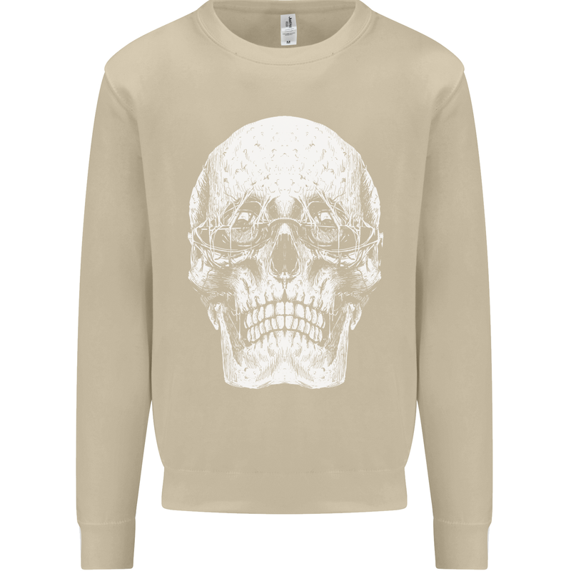 Old Man Skull With Glasses Gothic Biker Mens Sweatshirt Jumper Sand