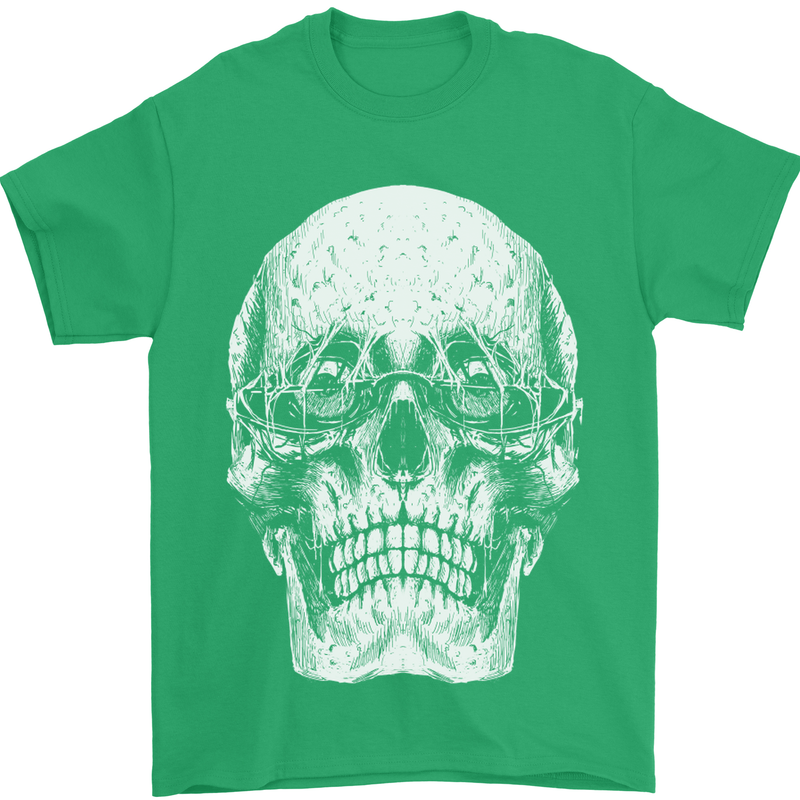 Old Man Skull With Glasses Gothic Biker Mens T-Shirt Cotton Gildan Irish Green