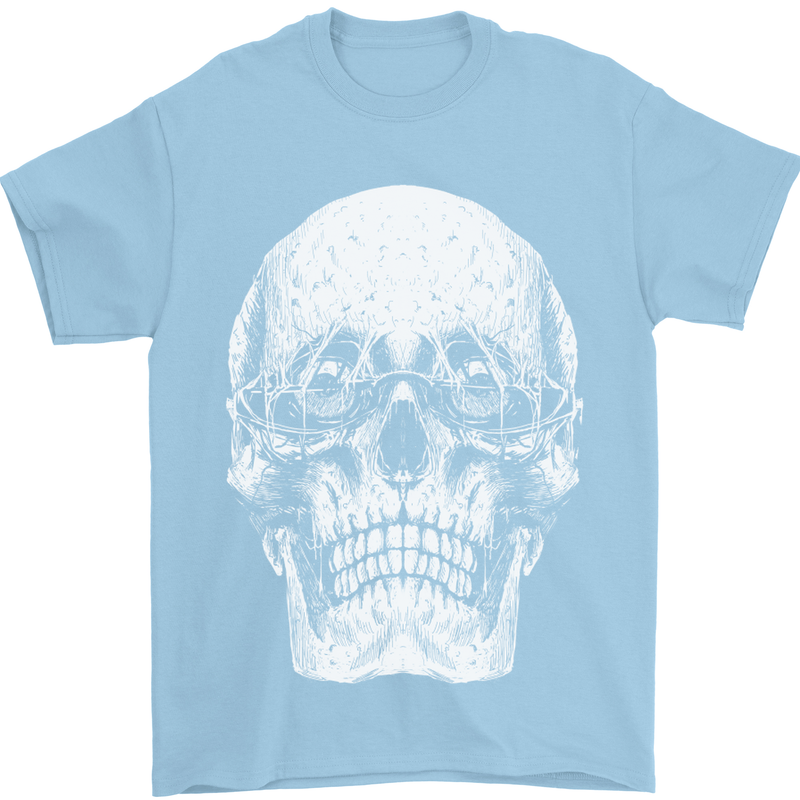 Old Man Skull With Glasses Gothic Biker Mens T-Shirt Cotton Gildan Light Blue