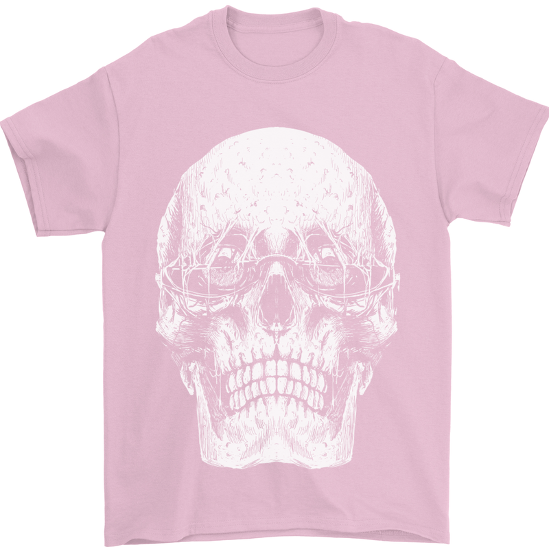 Old Man Skull With Glasses Gothic Biker Mens T-Shirt Cotton Gildan Light Pink