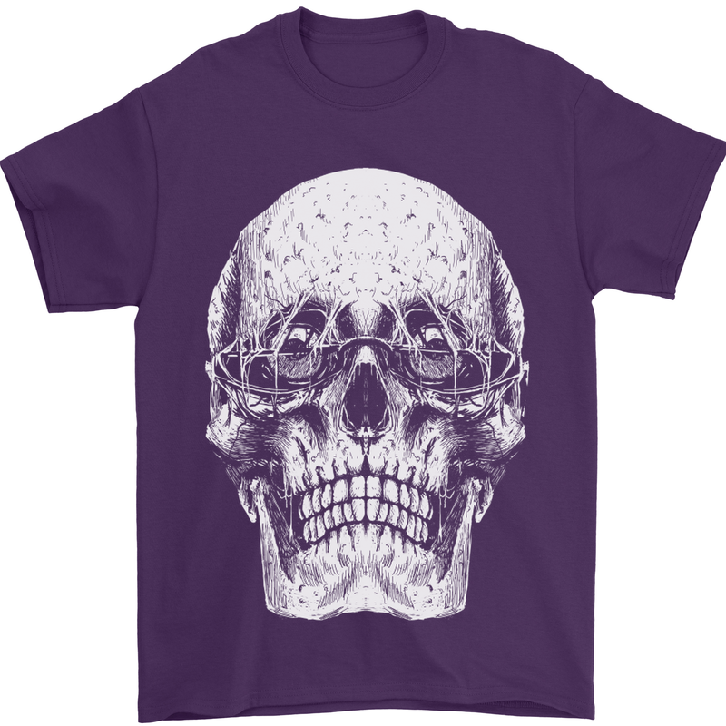 Old Man Skull With Glasses Gothic Biker Mens T-Shirt Cotton Gildan Purple