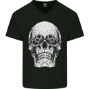 Old Man Skull With Glasses Gothic Biker Mens V-Neck Cotton T-Shirt Black
