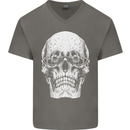 Old Man Skull With Glasses Gothic Biker Mens V-Neck Cotton T-Shirt Charcoal