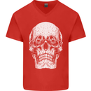 Old Man Skull With Glasses Gothic Biker Mens V-Neck Cotton T-Shirt Red