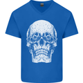 Old Man Skull With Glasses Gothic Biker Mens V-Neck Cotton T-Shirt Royal Blue