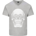 Old Man Skull With Glasses Gothic Biker Mens V-Neck Cotton T-Shirt Sports Grey