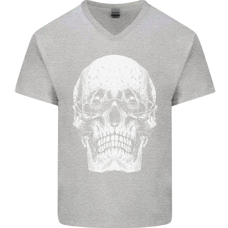 Old Man Skull With Glasses Gothic Biker Mens V-Neck Cotton T-Shirt Sports Grey