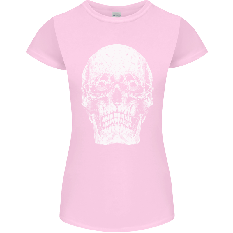 Old Man Skull With Glasses Gothic Biker Womens Petite Cut T-Shirt Light Pink