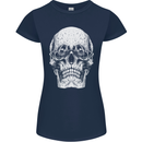 Old Man Skull With Glasses Gothic Biker Womens Petite Cut T-Shirt Navy Blue