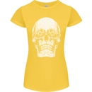 Old Man Skull With Glasses Gothic Biker Womens Petite Cut T-Shirt Yellow