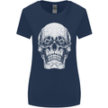 Old Man Skull With Glasses Gothic Biker Womens Wider Cut T-Shirt Navy Blue
