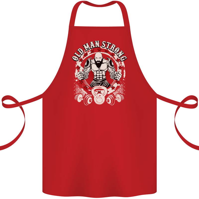 Old Man Strong Gym Age Bodybuilding Cotton Apron 100% Organic Red