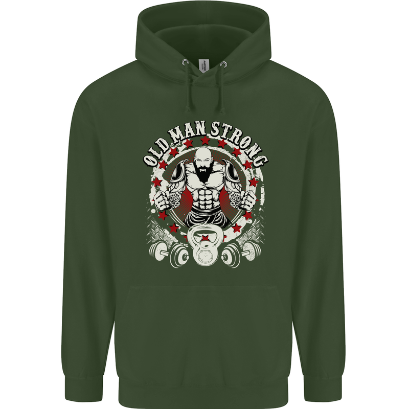 Old Man Strong Gym Age Bodybuilding Mens 80% Cotton Hoodie Forest Green