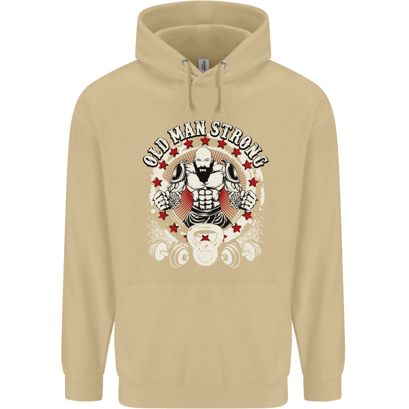 Old Man Strong Gym Age Bodybuilding Mens 80% Cotton Hoodie Sand