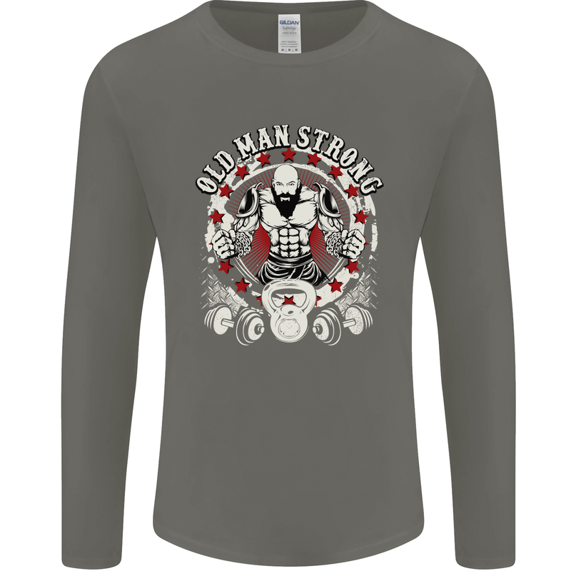 Old Man Strong Gym Age Bodybuilding Mens Long Sleeve T-Shirt Charcoal
