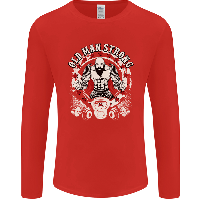 Old Man Strong Gym Age Bodybuilding Mens Long Sleeve T-Shirt Red