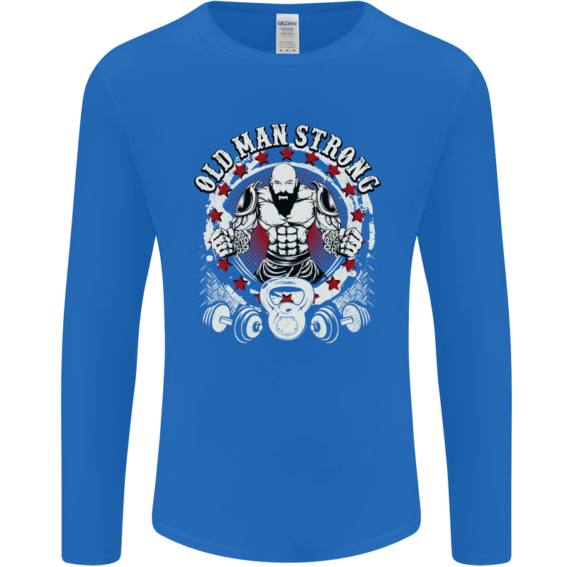Old Man Strong Gym Age Bodybuilding Mens Long Sleeve T-Shirt Royal Blue