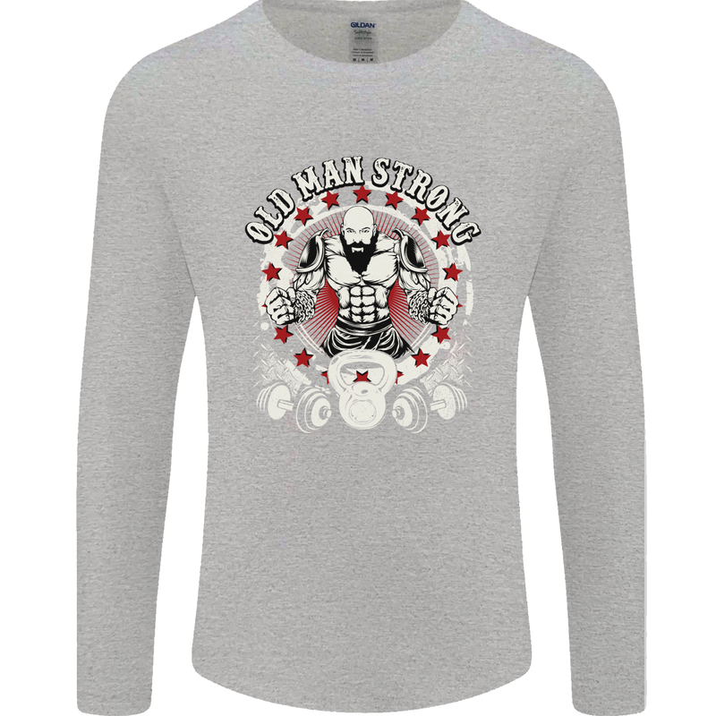 Old Man Strong Gym Age Bodybuilding Mens Long Sleeve T-Shirt Sports Grey