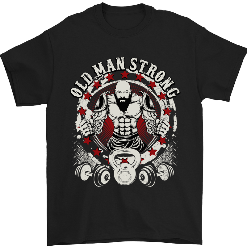 Old Man Strong Gym Age Bodybuilding Mens T-Shirt Cotton Gildan Black