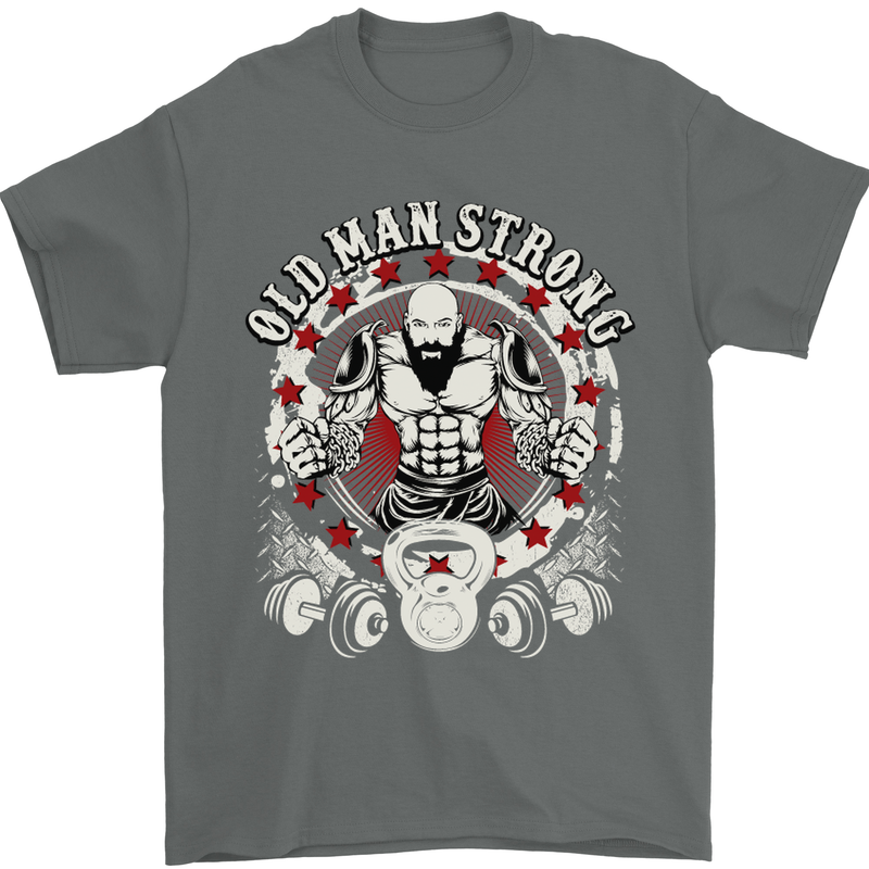 Old Man Strong Gym Age Bodybuilding Mens T-Shirt Cotton Gildan Charcoal