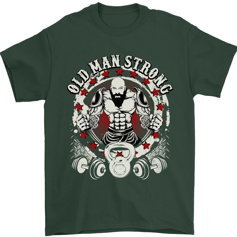 Old Man Strong Gym Age Bodybuilding Mens T-Shirt Cotton Gildan Forest Green