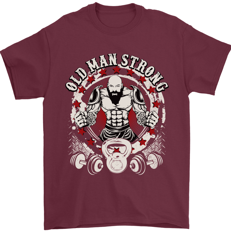 Old Man Strong Gym Age Bodybuilding Mens T-Shirt Cotton Gildan Maroon
