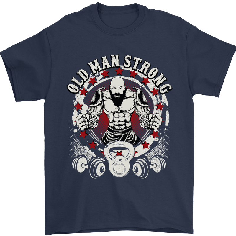 Old Man Strong Gym Age Bodybuilding Mens T-Shirt Cotton Gildan Navy Blue
