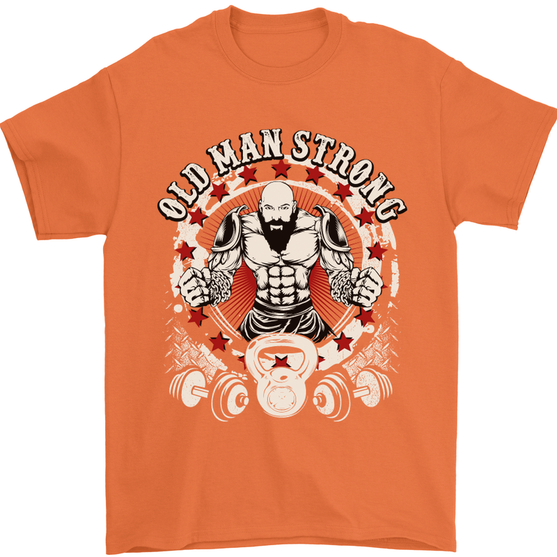 Old Man Strong Gym Age Bodybuilding Mens T-Shirt Cotton Gildan Orange