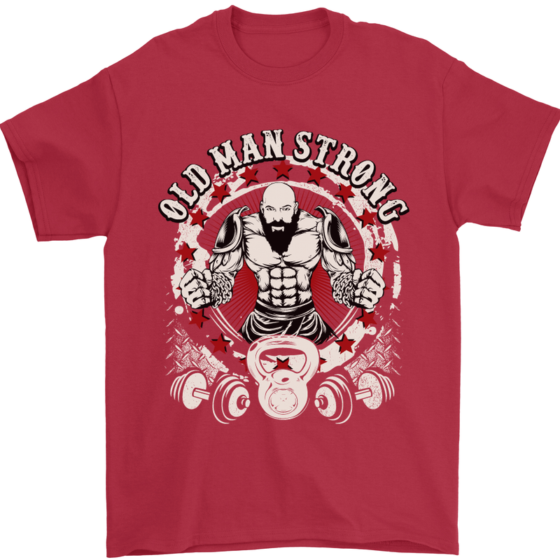 Old Man Strong Gym Age Bodybuilding Mens T-Shirt Cotton Gildan Red