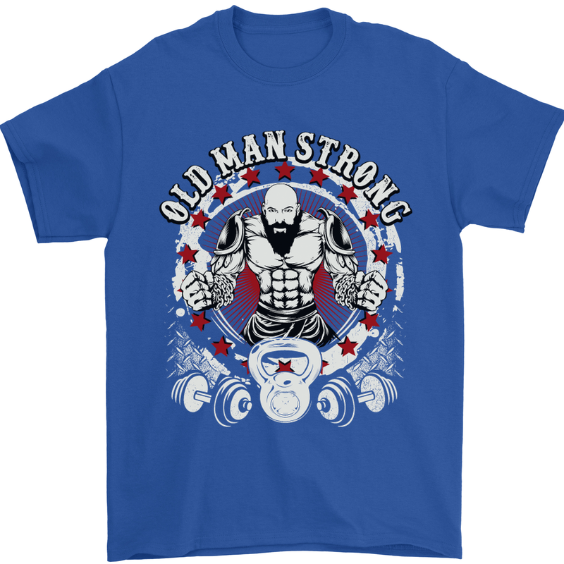 Old Man Strong Gym Age Bodybuilding Mens T-Shirt Cotton Gildan Royal Blue