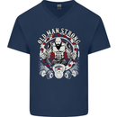 Old Man Strong Gym Age Bodybuilding Mens V-Neck Cotton T-Shirt Navy Blue