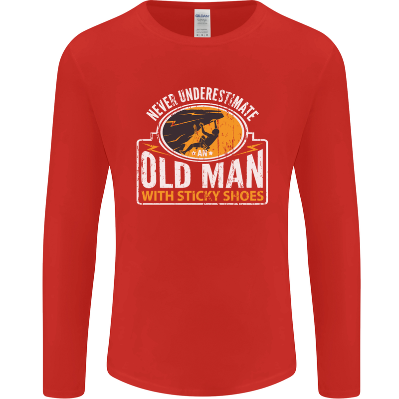 Old Man With Sticky Shoes Climbing Climber Mens Long Sleeve T-Shirt Red