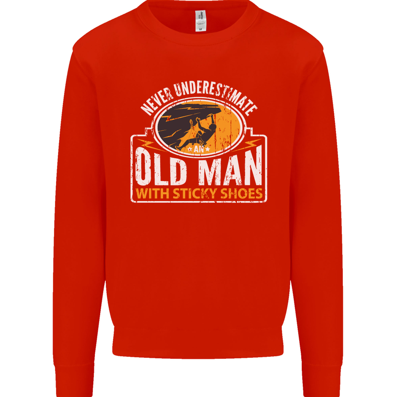 Old Man With Sticky Shoes Climbing Climber Mens Sweatshirt Jumper Bright Red