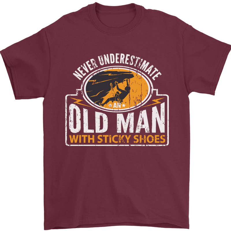 Old Man With Sticky Shoes Climbing Climber Mens T-Shirt Cotton Gildan Maroon