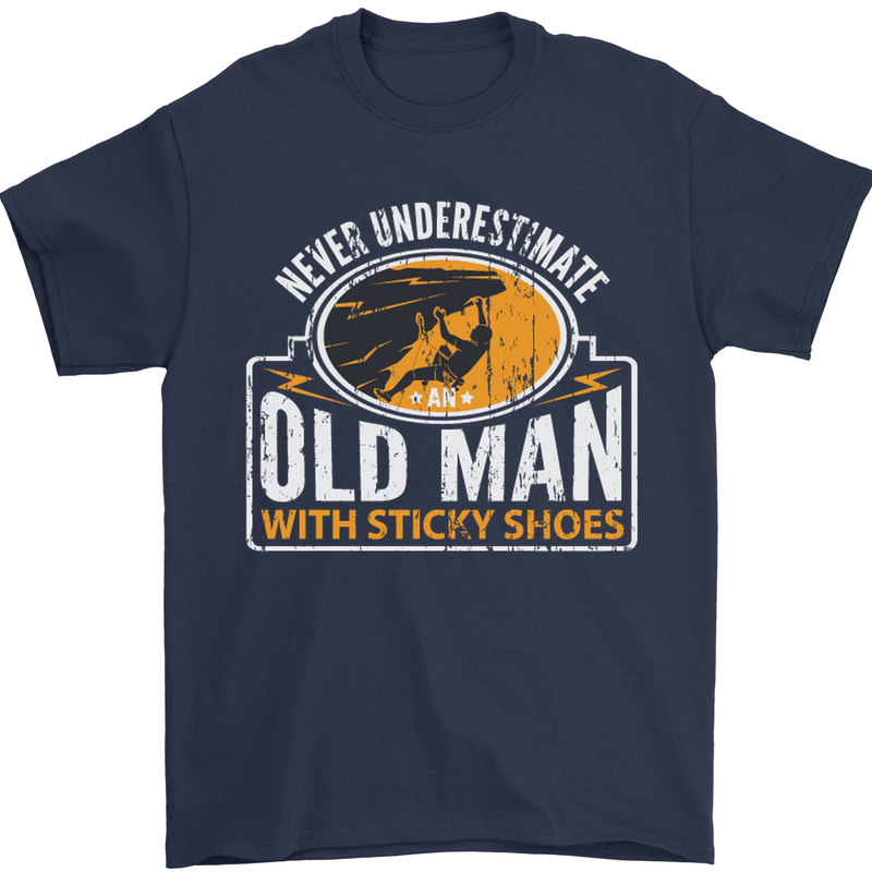 Old Man With Sticky Shoes Climbing Climber Mens T-Shirt Cotton Gildan Navy Blue