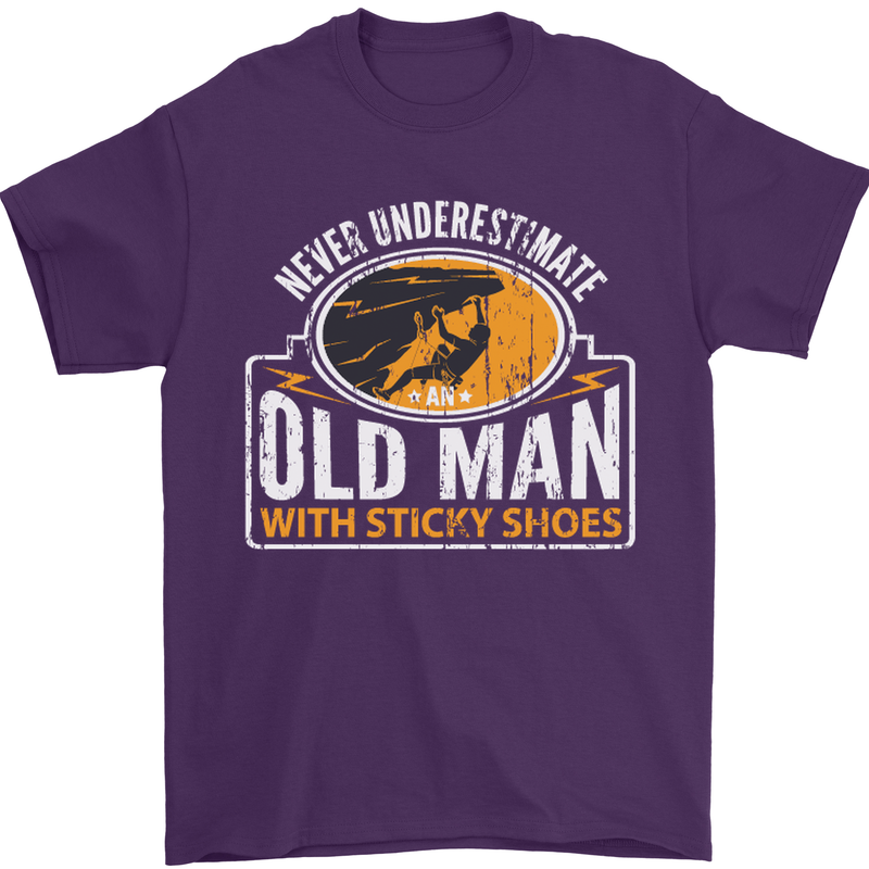 Old Man With Sticky Shoes Climbing Climber Mens T-Shirt Cotton Gildan Purple