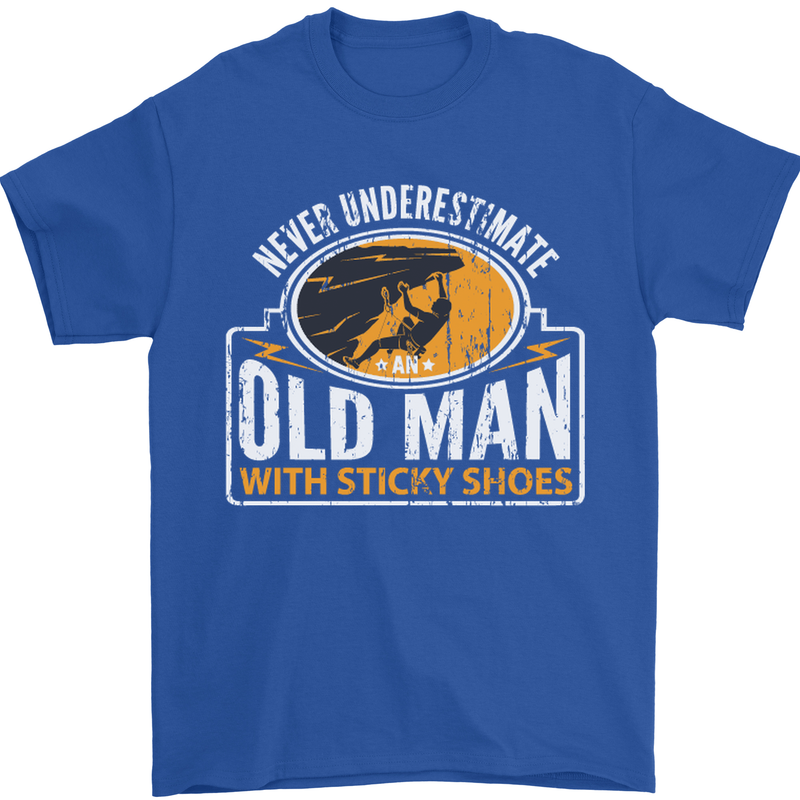 Old Man With Sticky Shoes Climbing Climber Mens T-Shirt Cotton Gildan Royal Blue