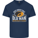 Old Man With Sticky Shoes Climbing Climber Mens V-Neck Cotton T-Shirt Navy Blue