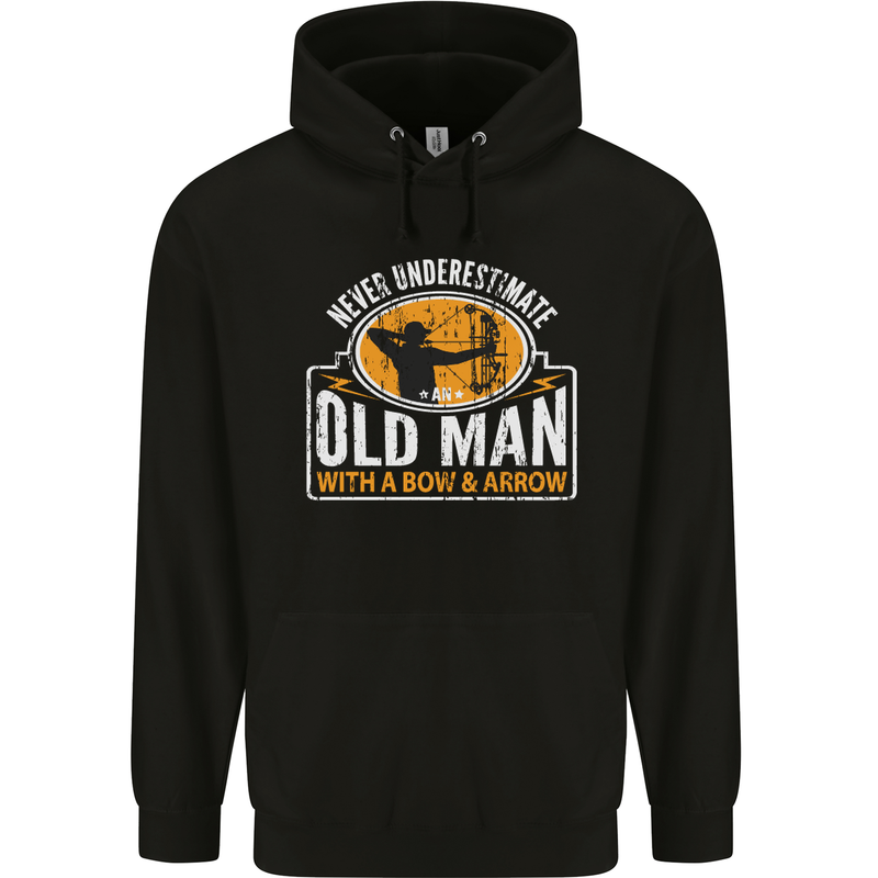 Old Man With a Bow & Arrow Funny Archery Mens 80% Cotton Hoodie Black