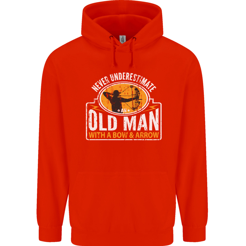 Old Man With a Bow & Arrow Funny Archery Mens 80% Cotton Hoodie Bright Red