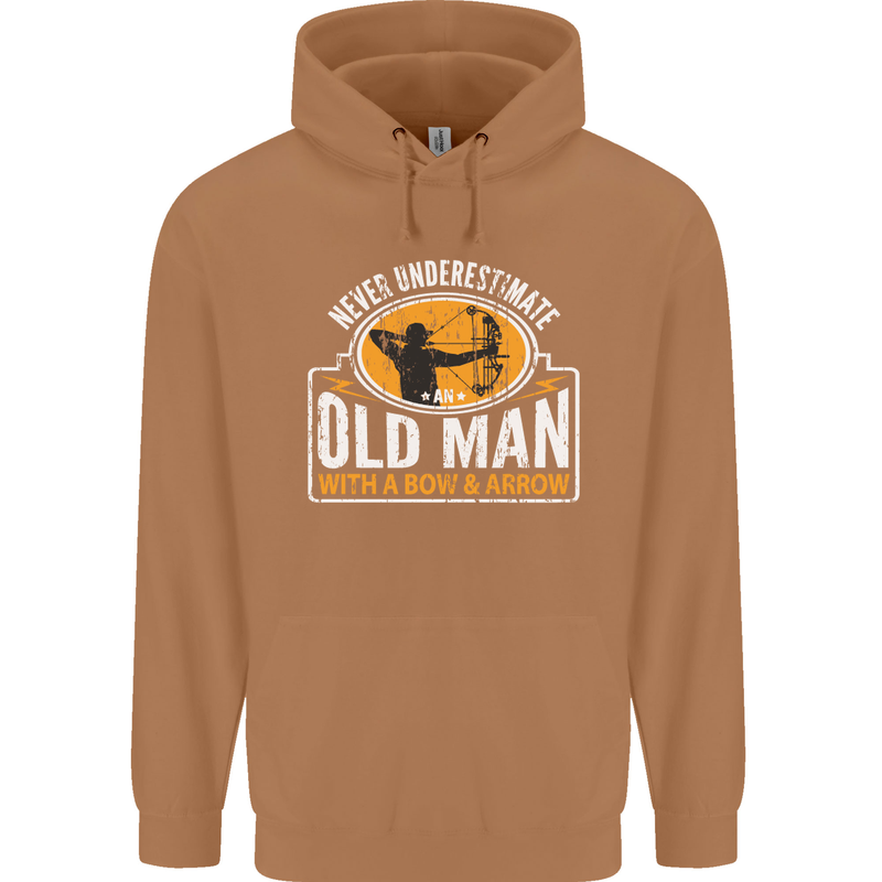 Old Man With a Bow & Arrow Funny Archery Mens 80% Cotton Hoodie Caramel Latte