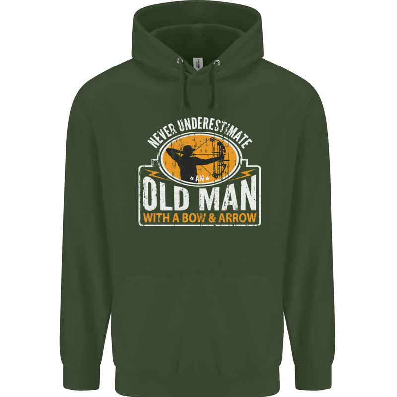 Old Man With a Bow & Arrow Funny Archery Mens 80% Cotton Hoodie Forest Green