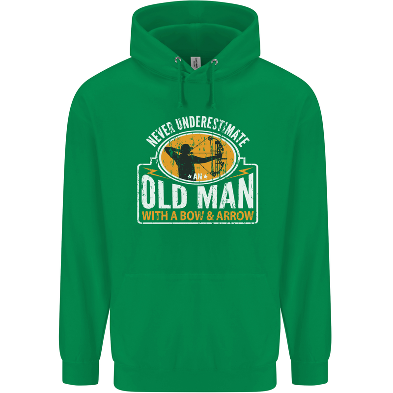 Old Man With a Bow & Arrow Funny Archery Mens 80% Cotton Hoodie Irish Green