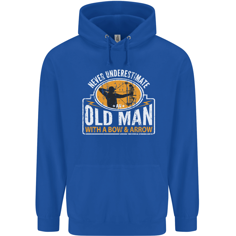 Old Man With a Bow & Arrow Funny Archery Mens 80% Cotton Hoodie Royal Blue