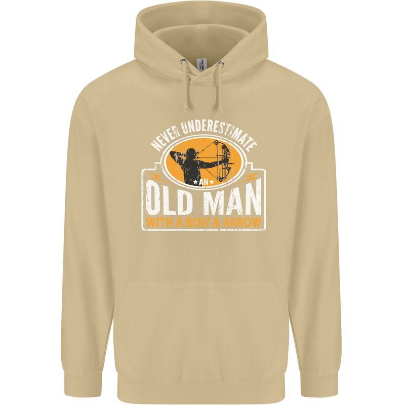 Old Man With a Bow & Arrow Funny Archery Mens 80% Cotton Hoodie Sand