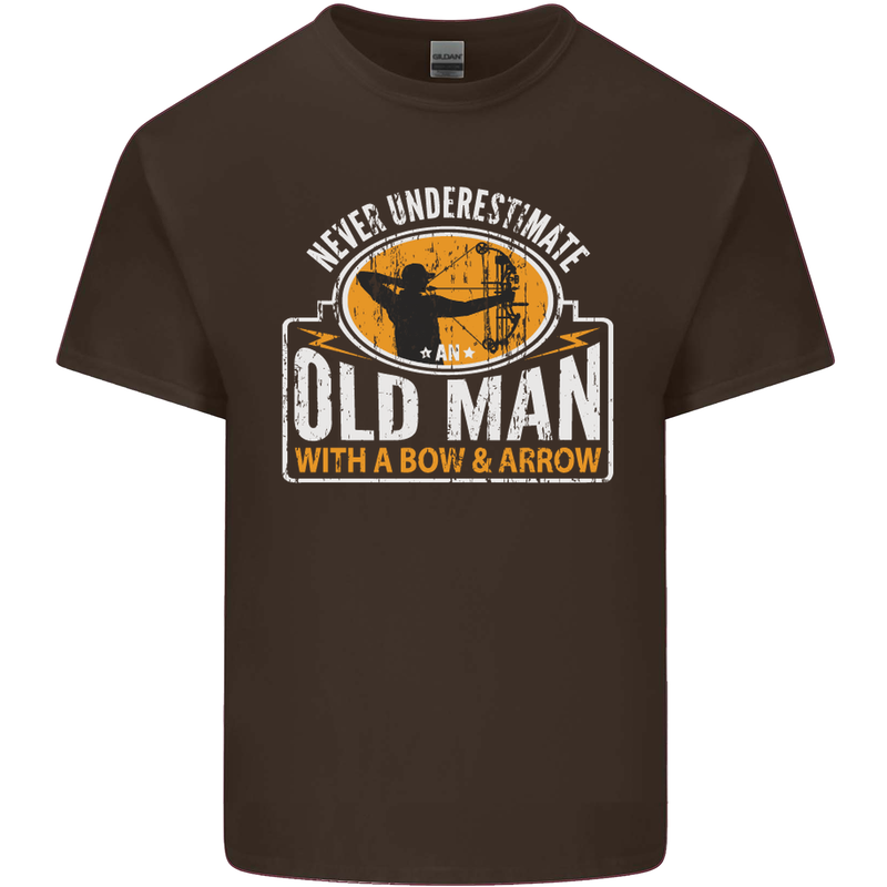 Old Man With a Bow & Arrow Funny Archery Mens Cotton T-Shirt Tee Top Dark Chocolate