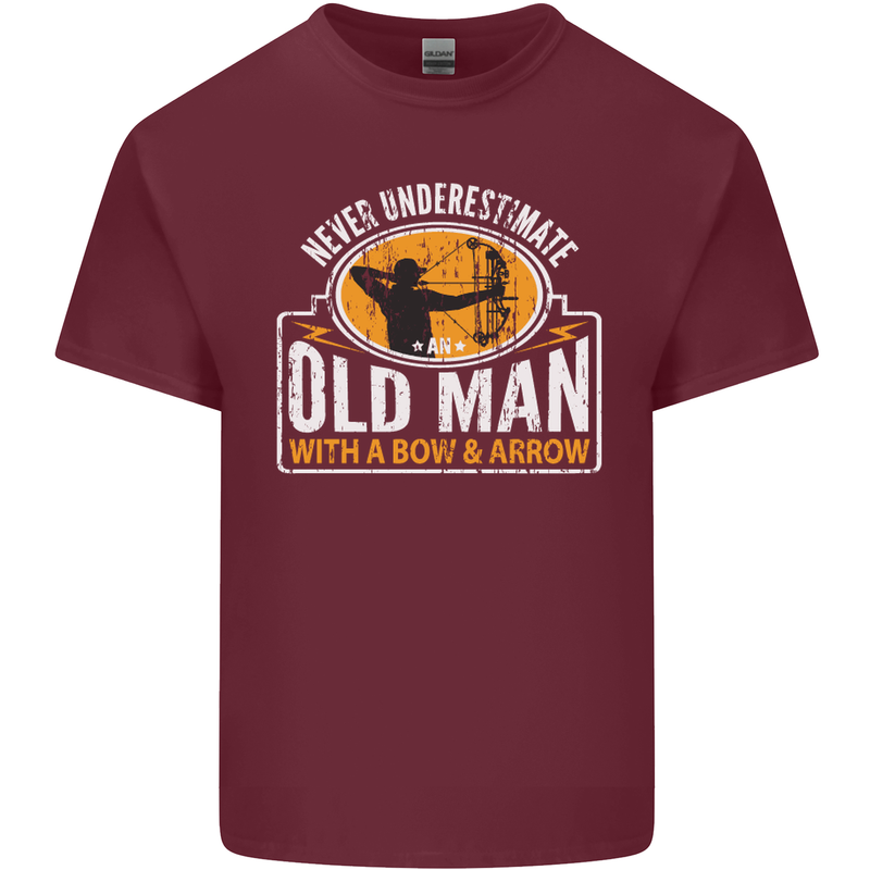 Old Man With a Bow & Arrow Funny Archery Mens Cotton T-Shirt Tee Top Maroon
