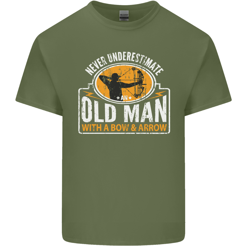 Old Man With a Bow & Arrow Funny Archery Mens Cotton T-Shirt Tee Top Military Green