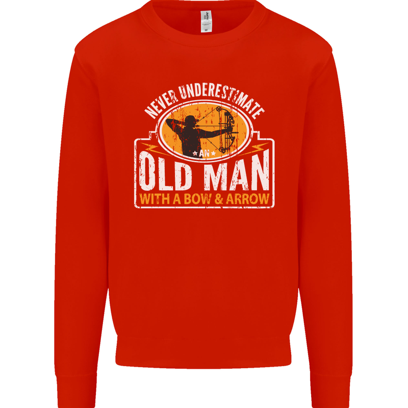 Old Man With a Bow & Arrow Funny Archery Mens Sweatshirt Jumper Bright Red