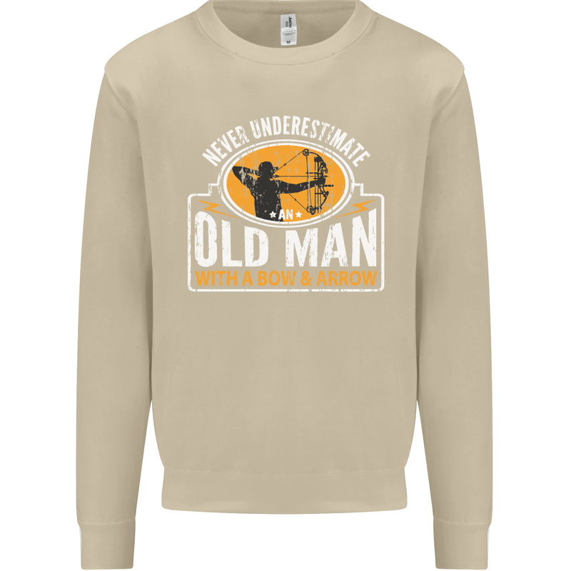 Old Man With a Bow & Arrow Funny Archery Mens Sweatshirt Jumper Sand